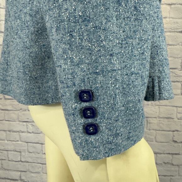 Vintage L.L. Bean Women's Blue Tweed Blazer with 2 way collar size medium - Picture 7 of 14